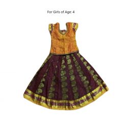 South Indian Lehenga Girls skirt Orange & Brown - 20"